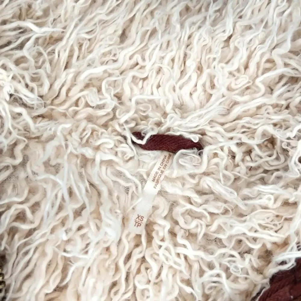 Free People Women's Shearling Shag Style Linen Bomber Jacket Size XS Maroon